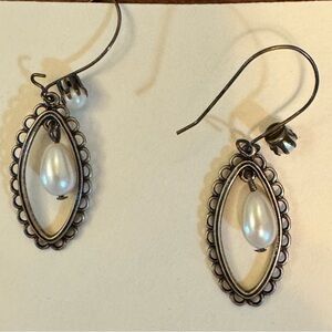 Vintage Copper Wire Pearl Earrings